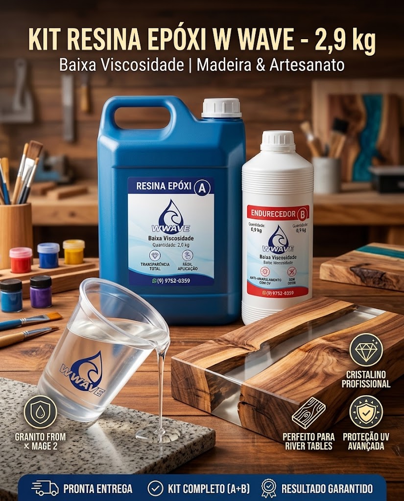 Kit Resina Epoxi para Madeira e Artesanato Baixa Viscosidade - 2,9 kg