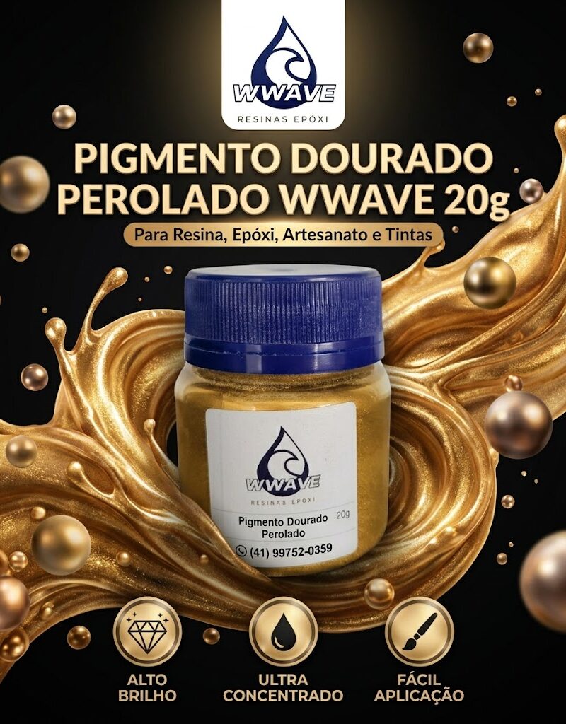 Pigmento Em Pó Dourado Perolado Alto Brilho 20g para Resina Epóxi