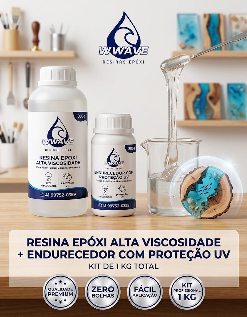 Kit Resina Epóxi 1 kg - Alta Viscosidade + Endurecedor com Proteção UV