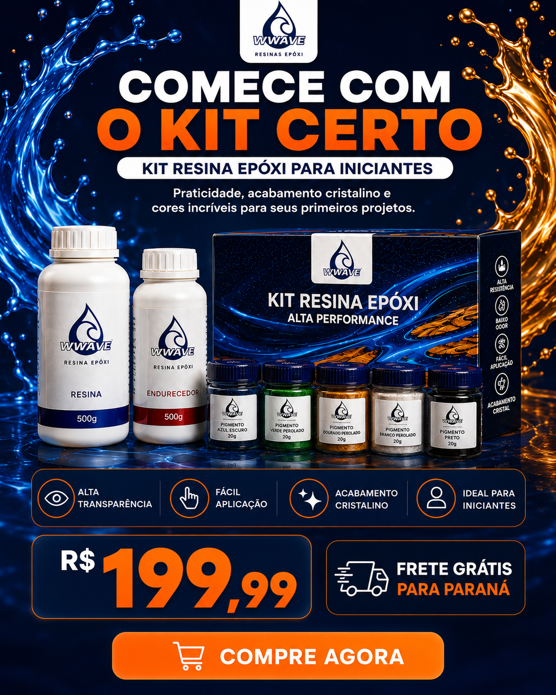 KIT COMPLETO RESINA EPÓXI INICIANTE 1KG COM 5 PIGMENTOS - Imagem 5